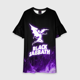 Детское платье 3D с принтом Black Sabbath NEON в Петрозаводске, 100% полиэстер | прямой силуэт, чуть расширенный к низу. Круглая горловина, на рукавах — воланы | Тематика изображения на принте: black sabbath | hard rock | heavy metal | purple | блэк сабат | группы | метал | музыка | оззи осборн | рок | фиолетовый | хард рок | хэви метал