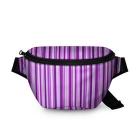 Поясная сумка 3D с принтом Фиолетово-чёрные полосы в Петрозаводске, 100% полиэстер | плотная ткань, ремень с регулируемой длиной, внутри несколько карманов для мелочей, основное отделение и карман с обратной стороны сумки застегиваются на молнию | вертикальные полосы | вертикальный рисунок | линии | полосы | розовый | светлый | темный | фиолетовый | черный