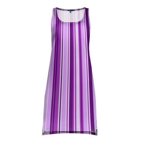 Платье-майка 3D с принтом Фиолетово-чёрные полосы в Петрозаводске, 100% полиэстер | полуприлегающий силуэт, широкие бретели, круглый вырез горловины, удлиненный подол сзади. | вертикальные полосы | вертикальный рисунок | линии | полосы | розовый | светлый | темный | фиолетовый | черный