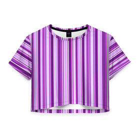 Женская футболка Crop-top 3D с принтом Фиолетово-чёрные полосы в Петрозаводске, 100% полиэстер | круглая горловина, длина футболки до линии талии, рукава с отворотами | вертикальные полосы | вертикальный рисунок | линии | полосы | розовый | светлый | темный | фиолетовый | черный