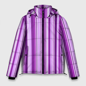 Мужская зимняя куртка 3D с принтом Фиолетово-чёрные полосы в Петрозаводске, верх — 100% полиэстер; подкладка — 100% полиэстер; утеплитель — 100% полиэстер | длина ниже бедра, свободный силуэт Оверсайз. Есть воротник-стойка, отстегивающийся капюшон и ветрозащитная планка. 

Боковые карманы с листочкой на кнопках и внутренний карман на молнии. | вертикальные полосы | вертикальный рисунок | линии | полосы | розовый | светлый | темный | фиолетовый | черный
