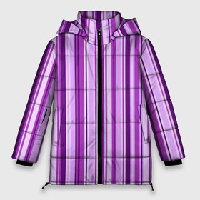 Женская зимняя куртка 3D с принтом Фиолетово-чёрные полосы в Петрозаводске, верх — 100% полиэстер; подкладка — 100% полиэстер; утеплитель — 100% полиэстер | длина ниже бедра, силуэт Оверсайз. Есть воротник-стойка, отстегивающийся капюшон и ветрозащитная планка. 

Боковые карманы с листочкой на кнопках и внутренний карман на молнии | вертикальные полосы | вертикальный рисунок | линии | полосы | розовый | светлый | темный | фиолетовый | черный