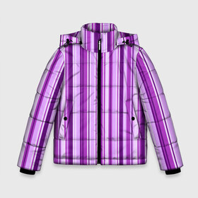 Зимняя куртка для мальчиков 3D с принтом Фиолетово-чёрные полосы в Петрозаводске, ткань верха — 100% полиэстер; подклад — 100% полиэстер, утеплитель — 100% полиэстер | длина ниже бедра, удлиненная спинка, воротник стойка и отстегивающийся капюшон. Есть боковые карманы с листочкой на кнопках, утяжки по низу изделия и внутренний карман на молнии. 

Предусмотрены светоотражающий принт на спинке, радужный светоотражающий элемент на пуллере молнии и на резинке для утяжки | вертикальные полосы | вертикальный рисунок | линии | полосы | розовый | светлый | темный | фиолетовый | черный