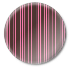 Значок с принтом Чёрно-розовые линии в Петрозаводске,  металл | круглая форма, металлическая застежка в виде булавки | вертикальные линии | вертикальный рисунок | линии | розовый | чёрный