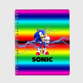 Тетрадь с принтом SONIC RAINBOW в Петрозаводске, 100% бумага | 48 листов, плотность листов — 60 г/м2, плотность картонной обложки — 250 г/м2. Листы скреплены сбоку удобной пружинной спиралью. Уголки страниц и обложки скругленные. Цвет линий — светло-серый
 | hedgehog | metal sonic | silver | silver the hedgehog | sonic | sonic boom | sonic the hedgehog | ёж сонник | игры | соник | фильмы