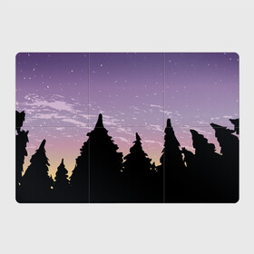 Магнитный плакат 3Х2 с принтом Лес под ночным небом в Петрозаводске, Полимерный материал с магнитным слоем | 6 деталей размером 9*9 см | Тематика изображения на принте: вечер | градиент | закат | звездное небо | звезды | лес | небо | очертание | очертание леса | сумерки | тайга | фиолетовый | черный
