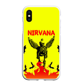 Чехол для iPhone XS Max матовый с принтом NIRVANA в Петрозаводске, Силикон | Область печати: задняя сторона чехла, без боковых панелей | nirvana | smile | ангел | курт кобейн | нирвана | скелет | смайл | телечия мышы