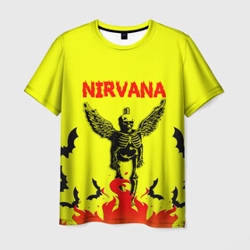 Мужская футболка 3D с принтом NIRVANA в Петрозаводске, 100% полиэфир | прямой крой, круглый вырез горловины, длина до линии бедер | nirvana | smile | ангел | курт кобейн | нирвана | скелет | смайл | телечия мышы