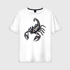 Женская футболка хлопок Oversize с принтом Скорпион в Петрозаводске, 100% хлопок | свободный крой, круглый ворот, спущенный рукав, длина до линии бедер
 | знак зодиака | клешни | скорпион | ядовитый