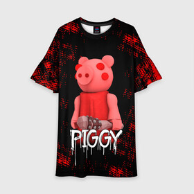 Детское платье 3D с принтом ROBLOX PIGGY - СВИНКА ПИГГИ в Петрозаводске, 100% полиэстер | прямой силуэт, чуть расширенный к низу. Круглая горловина, на рукавах — воланы | Тематика изображения на принте: pig | piggy | roblox | игра | компьютерная игра | логотип | онлайн | онлайн игра | пигги | поросенок | роблакс | роблокс | свинка | свинья