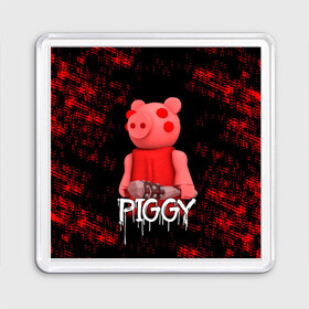 Магнит 55*55 с принтом ROBLOX PIGGY - СВИНКА ПИГГИ в Петрозаводске, Пластик | Размер: 65*65 мм; Размер печати: 55*55 мм | pig | piggy | roblox | игра | компьютерная игра | логотип | онлайн | онлайн игра | пигги | поросенок | роблакс | роблокс | свинка | свинья