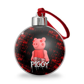 Ёлочный шар с принтом ROBLOX PIGGY - СВИНКА ПИГГИ в Петрозаводске, Пластик | Диаметр: 77 мм | pig | piggy | roblox | игра | компьютерная игра | логотип | онлайн | онлайн игра | пигги | поросенок | роблакс | роблокс | свинка | свинья