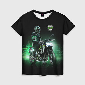 Женская футболка 3D с принтом Kawasaki Ninja Cup в Петрозаводске, 100% полиэфир ( синтетическое хлопкоподобное полотно) | прямой крой, круглый вырез горловины, длина до линии бедер | cup | helmet | japan | kawasaki | motorcycle | night | ninja | racer | гонщик | кубок | мотоцикл | ночь | шлем | япония