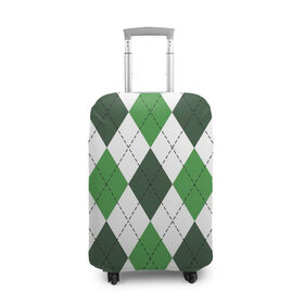 Чехол для чемодана 3D с принтом Зелёные ромбы в Петрозаводске, 86% полиэфир, 14% спандекс | двустороннее нанесение принта, прорези для ручек и колес | белый | геометрические фигуры | зеленый | пунктир | ромб | ромбы | тёмный