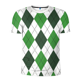 Мужская футболка 3D спортивная с принтом Зелёные ромбы в Петрозаводске, 100% полиэстер с улучшенными характеристиками | приталенный силуэт, круглая горловина, широкие плечи, сужается к линии бедра | Тематика изображения на принте: белый | геометрические фигуры | зеленый | пунктир | ромб | ромбы | тёмный