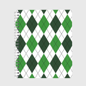 Тетрадь с принтом Зелёные ромбы в Петрозаводске, 100% бумага | 48 листов, плотность листов — 60 г/м2, плотность картонной обложки — 250 г/м2. Листы скреплены сбоку удобной пружинной спиралью. Уголки страниц и обложки скругленные. Цвет линий — светло-серый
 | Тематика изображения на принте: белый | геометрические фигуры | зеленый | пунктир | ромб | ромбы | тёмный