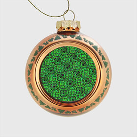 Стеклянный ёлочный шар с принтом Зелёная спираль в Петрозаводске, Стекло | Диаметр: 80 мм | зелёный | рисунок | спираль | тёмный