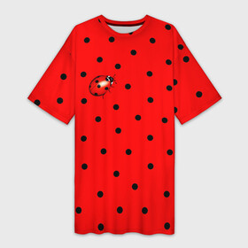 Платье-футболка 3D с принтом Божья коровка на горошке в Петрозаводске,  |  | ladybug | pattern | summer | алый | арбуз | бабочки | вишня | горох | горошек | животные | жук | клубника | красный | круги | лапки | лето | насекомые | орнамент | паттерн | помада | прикольный | пузыри | пятнистый