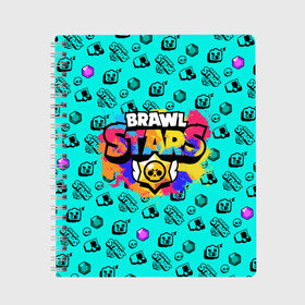 Тетрадь с принтом Brawl Stars в Петрозаводске, 100% бумага | 48 листов, плотность листов — 60 г/м2, плотность картонной обложки — 250 г/м2. Листы скреплены сбоку удобной пружинной спиралью. Уголки страниц и обложки скругленные. Цвет линий — светло-серый
 | brawl stars | game | акварель | бравл старс | брызги | игра | краска | леон | персонажи | радуга | разводы | разноцветный