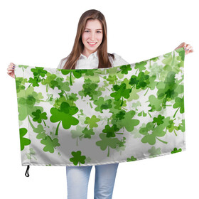 Флаг 3D с принтом Клеверный дождь в Петрозаводске, 100% полиэстер | плотность ткани — 95 г/м2, размер — 67 х 109 см. Принт наносится с одной стороны | белый | дождь | зеленый | клевер | много клевера | удача