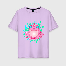 Женская футболка хлопок Oversize с принтом Гипножаба в Петрозаводске, 100% хлопок | свободный крой, круглый ворот, спущенный рукав, длина до линии бедер
 | frog | toad | unicorn | гипноз | единорог | лягушка | няшка | пузыри