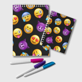 Блокнот с принтом Emoji в Петрозаводске, 100% бумага | 48 листов, плотность листов — 60 г/м2, плотность картонной обложки — 250 г/м2. Листы скреплены удобной пружинной спиралью. Цвет линий — светло-серый
 | school | пенал | прикольный пенал | смайлы | школа | школьный пенал | эмодзи