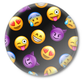 Значок с принтом Emoji в Петрозаводске,  металл | круглая форма, металлическая застежка в виде булавки | school | пенал | прикольный пенал | смайлы | школа | школьный пенал | эмодзи