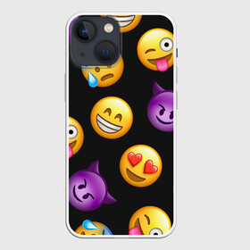Чехол для iPhone 13 mini с принтом Emoji в Петрозаводске,  |  | school | пенал | прикольный пенал | смайлы | школа | школьный пенал | эмодзи
