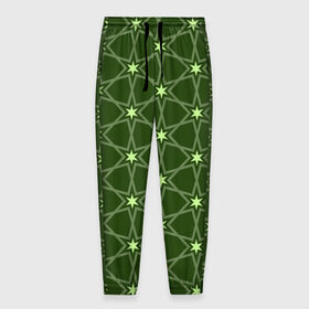 Мужские брюки 3D с принтом Зеленые звёзды в Петрозаводске, 100% полиэстер | манжеты по низу, эластичный пояс регулируется шнурком, по бокам два кармана без застежек, внутренняя часть кармана из мелкой сетки | вертикальный рисунок | звёзды | зеленый | отражение | темный