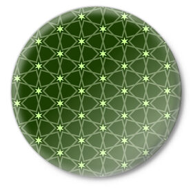 Значок с принтом Зеленые звёзды в Петрозаводске,  металл | круглая форма, металлическая застежка в виде булавки | Тематика изображения на принте: вертикальный рисунок | звёзды | зеленый | отражение | темный