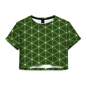 Женская футболка Crop-top 3D с принтом Зеленые звёзды в Петрозаводске, 100% полиэстер | круглая горловина, длина футболки до линии талии, рукава с отворотами | Тематика изображения на принте: вертикальный рисунок | звёзды | зеленый | отражение | темный