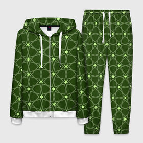 Мужской костюм 3D с принтом Зеленые звёзды в Петрозаводске, 100% полиэстер | Манжеты и пояс оформлены тканевой резинкой, двухслойный капюшон со шнурком для регулировки, карманы спереди | вертикальный рисунок | звёзды | зеленый | отражение | темный
