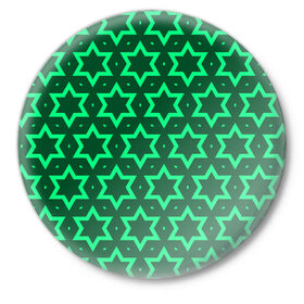 Значок с принтом Звезда Давида в Петрозаводске,  металл | круглая форма, металлическая застежка в виде булавки | вертикальный рисунок | звезда | звезда давида | звёзды | звезды давида | зеленый | зеленый узор | светлый | тёмный | узор