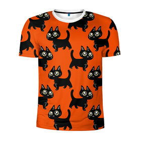 Мужская футболка 3D спортивная с принтом HALLOWEEN CATS в Петрозаводске, 100% полиэстер с улучшенными характеристиками | приталенный силуэт, круглая горловина, широкие плечи, сужается к линии бедра | animal | cat | cute | pet | животное | кавай | киса | кот | котэ | милое | хэллоуин