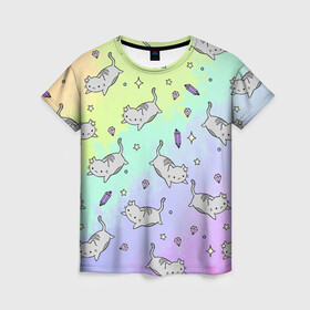 Женская футболка 3D с принтом КАВАЙНЫЕ КОТИКИ в Петрозаводске, 100% полиэфир ( синтетическое хлопкоподобное полотно) | прямой крой, круглый вырез горловины, длина до линии бедер | animal | cat | cute | pet | аниме | животное | кавай | киса | кот | котэ | милое