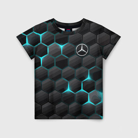 Детская футболка 3D с принтом Mercedes-Benz в Петрозаводске, 100% гипоаллергенный полиэфир | прямой крой, круглый вырез горловины, длина до линии бедер, чуть спущенное плечо, ткань немного тянется | cell | germany | mercedes benz | pattern | prestige | германия | мерседес | престиж | соты | узор