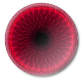 Значок с принтом Неоновый туннель в Петрозаводске,  металл | круглая форма, металлическая застежка в виде булавки | Тематика изображения на принте: красный | линии | неон | туннель | чёрный