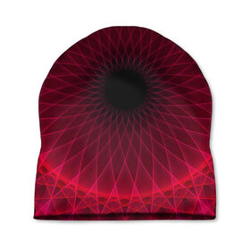 Шапка 3D с принтом Неоновый туннель в Петрозаводске, 100% полиэстер | универсальный размер, печать по всей поверхности изделия | красный | линии | неон | туннель | чёрный