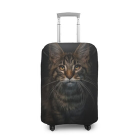 Чехол для чемодана 3D с принтом Кот усатый в Петрозаводске, 86% полиэфир, 14% спандекс | двустороннее нанесение принта, прорези для ручек и колес | cat | кот | котёнок | котик | кошка | мейн кун | полосатый | пушистый | усатый