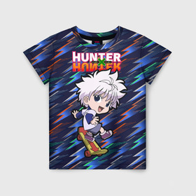 Детская футболка 3D с принтом Киллуа Hunter x Hunter в Петрозаводске, 100% гипоаллергенный полиэфир | прямой крой, круглый вырез горловины, длина до линии бедер, чуть спущенное плечо, ткань немного тянется | Тематика изображения на принте: anime | hunter | hunter x hunter | killua | zoldyck | аниме | зодиак | охотник | охотники