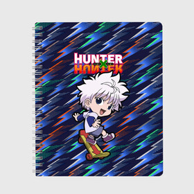 Тетрадь с принтом Киллуа Hunter x Hunter в Петрозаводске, 100% бумага | 48 листов, плотность листов — 60 г/м2, плотность картонной обложки — 250 г/м2. Листы скреплены сбоку удобной пружинной спиралью. Уголки страниц и обложки скругленные. Цвет линий — светло-серый
 | Тематика изображения на принте: anime | hunter | hunter x hunter | killua | zoldyck | аниме | зодиак | охотник | охотники