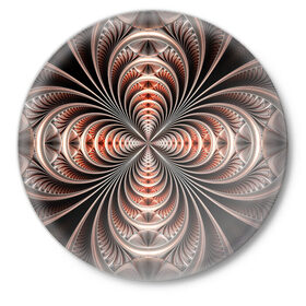 Значок с принтом Зеркальная спираль в Петрозаводске,  металл | круглая форма, металлическая застежка в виде булавки | Тематика изображения на принте: зеркало | зеркальный рисунок | серебренный рисунок | серебро | спираль | туннель | цветок