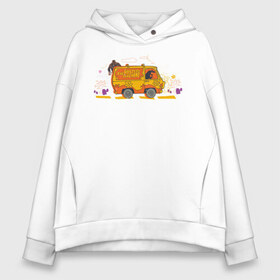 Женское худи Oversize хлопок с принтом The Mystery Machine в Петрозаводске, френч-терри — 70% хлопок, 30% полиэстер. Мягкий теплый начес внутри —100% хлопок | боковые карманы, эластичные манжеты и нижняя кромка, капюшон на магнитной кнопке | Тематика изображения на принте: scooby doo | the mystery machine | vdzabma | скуби ду