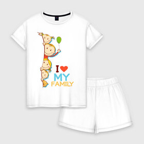Женская пижама с шортиками хлопок с принтом Я люблю свою семью в Петрозаводске, 100% хлопок | футболка прямого кроя, шорты свободные с широкой мягкой резинкой | дети | любовь | родители | родные | семейные узы | семья | сердце