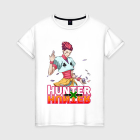 Женская футболка хлопок с принтом Хисока Hunter x Hunter в Петрозаводске, 100% хлопок | прямой крой, круглый вырез горловины, длина до линии бедер, слегка спущенное плечо | anime | hunter | hunter x hunter | zoldyck | аниме | зодиак | охотник | охотники | хисока