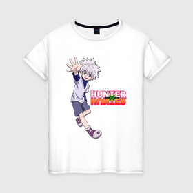 Женская футболка хлопок с принтом Киллуа Hunter x Hunter в Петрозаводске, 100% хлопок | прямой крой, круглый вырез горловины, длина до линии бедер, слегка спущенное плечо | anime | hunter | hunter x hunter | killua | zoldyck | аниме | зодиак | охотник | охотники