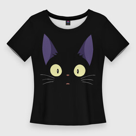 Женская футболка 3D Slim с принтом Дзи Дзи в Петрозаводске,  |  | cat | delivery | ji | jiji | kikis | service | totoro | ведьмина | дзи | дзидзи | доставки | кики | кот | котенок | котик | кэт | миядзаки | служба | тоторо | хаяо | черный