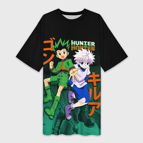 Платье-футболка 3D с принтом Хантер лого иероглифы в Петрозаводске,  |  | anime | hunter x hunter | аниме | гон фрикс | манга | охотник х охотник | хантер хантер | хантеры