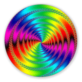Коврик для мышки круглый с принтом Цветной гипноз в Петрозаводске, резина и полиэстер | круглая форма, изображение наносится на всю лицевую часть | Тематика изображения на принте: насыщенные цвета | радуга | спираль | цвет | цвета | яркие цвета | ярко