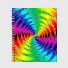 Тетрадь с принтом Цветной гипноз в Петрозаводске, 100% бумага | 48 листов, плотность листов — 60 г/м2, плотность картонной обложки — 250 г/м2. Листы скреплены сбоку удобной пружинной спиралью. Уголки страниц и обложки скругленные. Цвет линий — светло-серый
 | Тематика изображения на принте: насыщенные цвета | радуга | спираль | цвет | цвета | яркие цвета | ярко